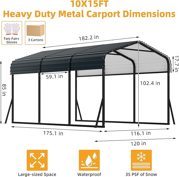 10' x 15' Heavy Duty Metal Carport - Image 2