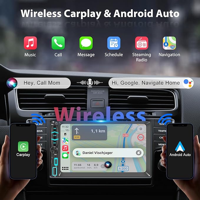 7" Wireless Double Din Car Stereo Apple Carplay Radio Screen - Image 2