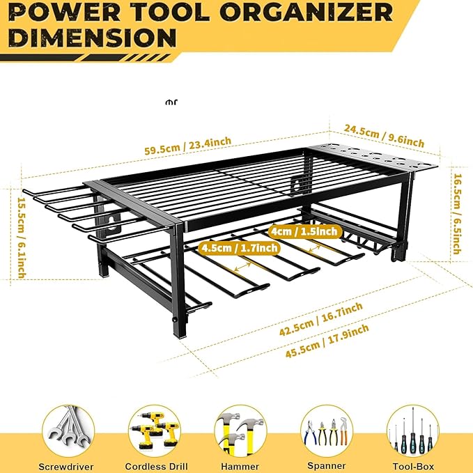 Power Tool Organizer, Garage shelving 2 Layers Garage Tool Organizers 4 Drill - Image 2