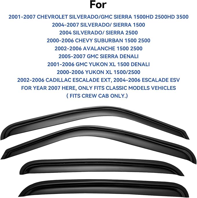 Window Visors Rain Guards for 2001-2007 Chevy Silverado/GMC Sierra, Window Vent - Image 2