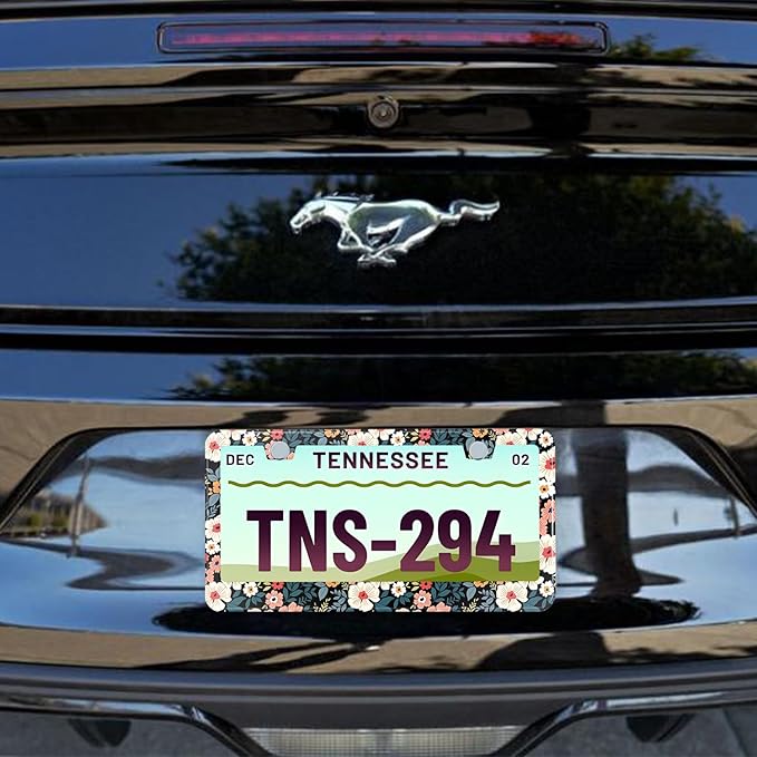 Folk Floral License Plate Frame Colorful Flowers Stainless Steel License Plate - Image 7
