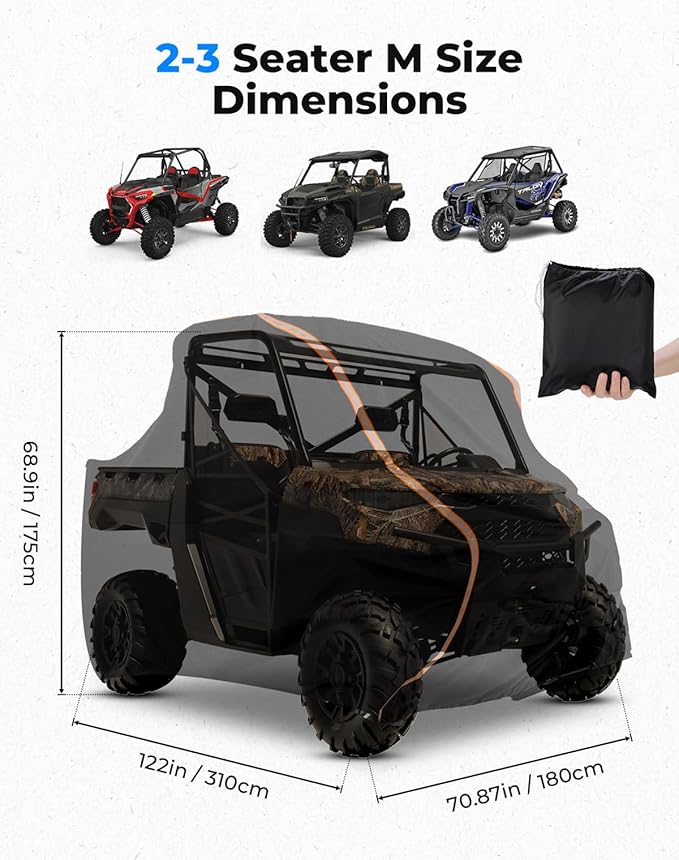 KEMIMOTO UTV Cover 2 Seater Heavy Duty Medium Size Compatible - Image 2