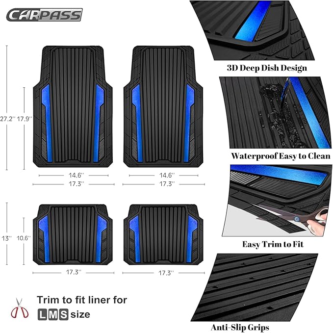 CAR PASS Heavy Duty Rubber Car Mats Metallic, Aluminum Film All Weather Floor - Image 4