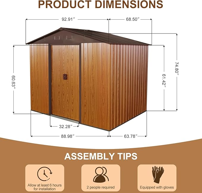 8x6 FT Outdoor Storage Shed, Metal Shed - Image 3