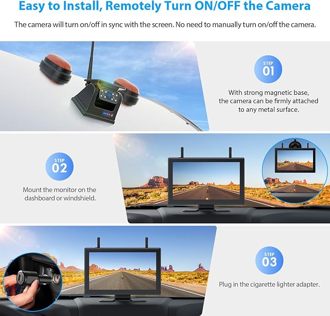 4 Magnetic Solar Wireless Backup Camera HD1080P DVR 10.1" Touchscreen Monitor - Image 2
