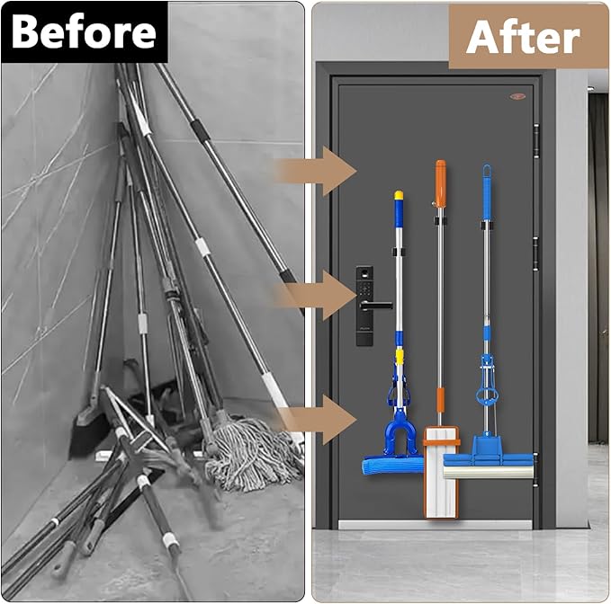 3-H Magnetic Broom Holder with Strong Magnetic Hook 4 Pack, Broom Holder Wall - Image 4