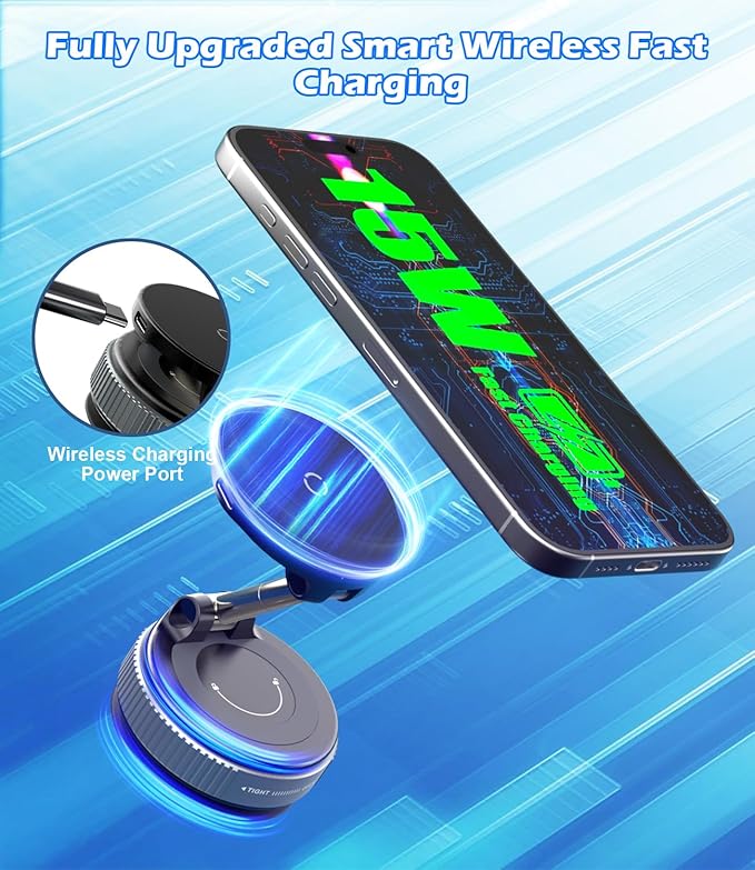 15W Wireless Charger Magnetic Car Phone Holder 360° Adjustable & Foldable Car - Image 2
