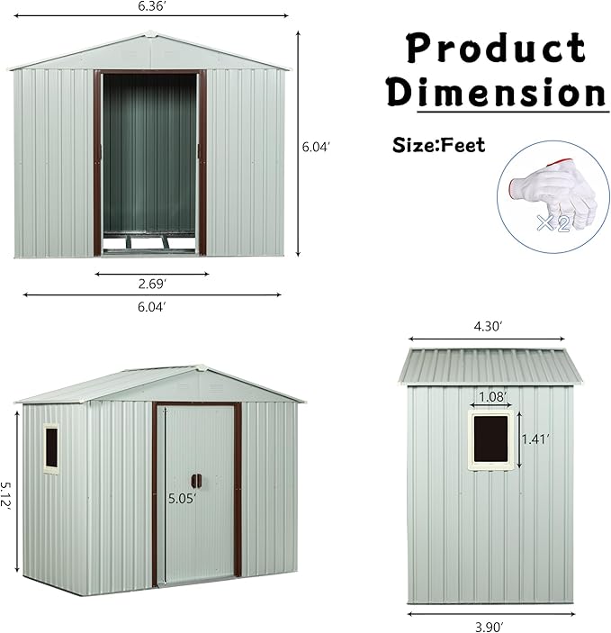 6x5 FT Outdoor Storage Shed, Metal Garden Shed - Image 5