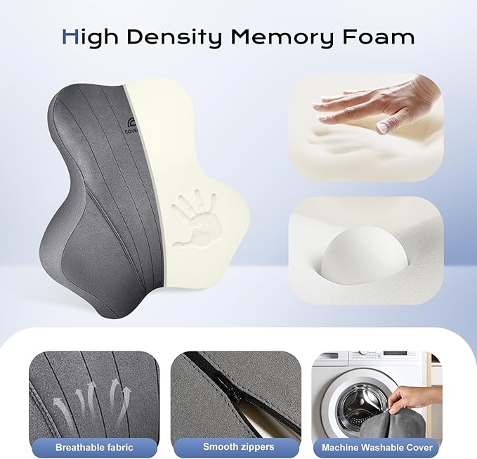 Coverado Car Lumbar Support Pillow and Car Neck Pillow Kit, Ergonomic Design - Image 4