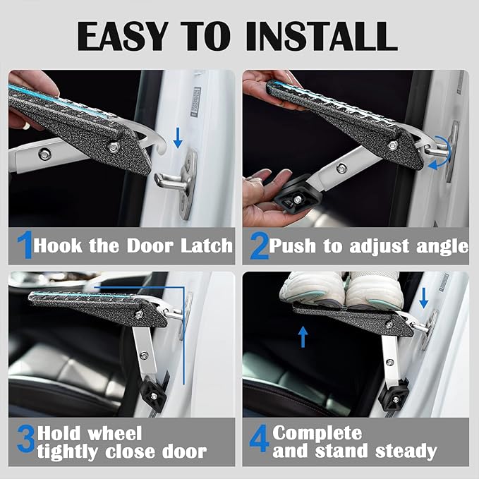 TOOENJOY Extra Protection Car Door Latch Step Both Feet Stand Pedal Ladder/No - Image 2