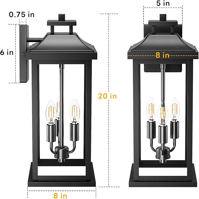 Large Outdoor Light 3-Light 20" Black Exterior Lighting Fixture, Modern Outside - Image 7