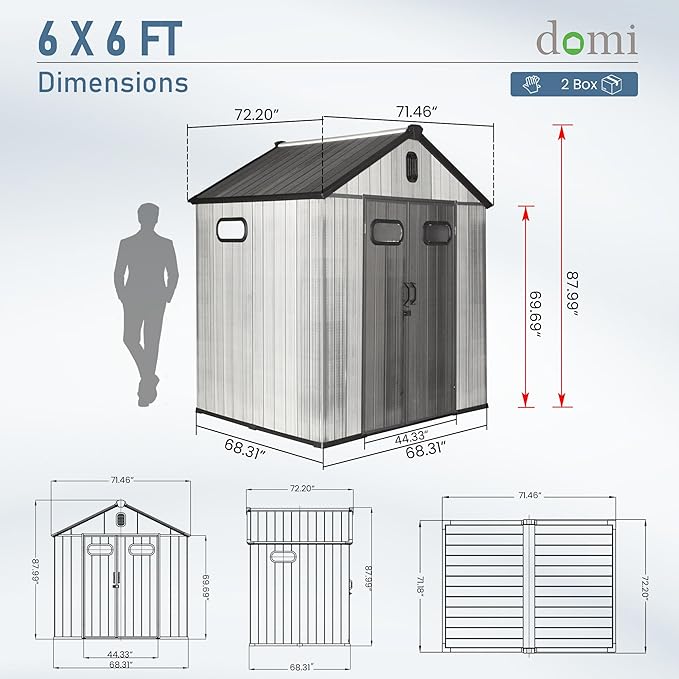 Domi 6x6 FT Outdoor Resin Storage Shed, All-Weather Double-Wall Storage Building - Image 3