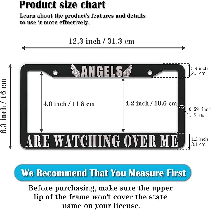 Car Plate Frames Black and White License Plate Protector Angels are Watching - Image 2