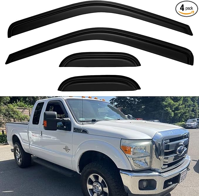 Window Visors Rain Guards for 1999-2016 Ford F250 F350 F450 Super Duty SuperCab by YQAUTEC