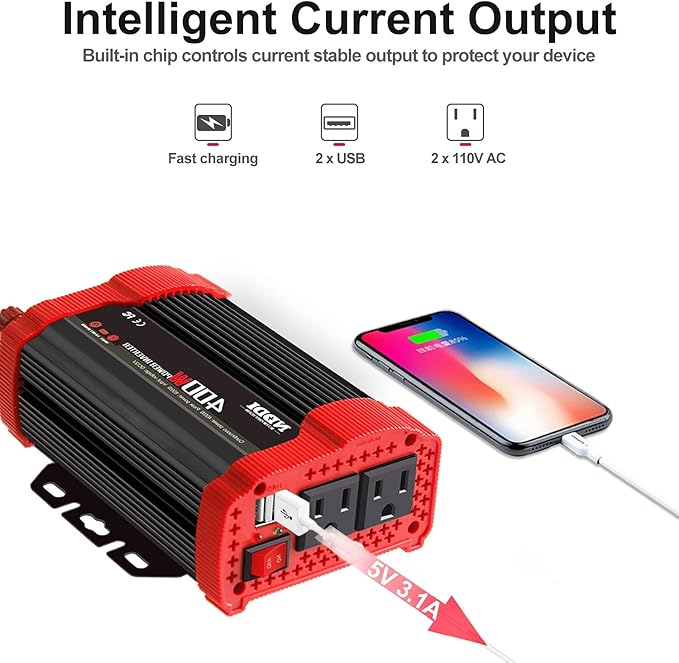 400W Car Power Inverter, DC 12V to 110V AC Converter - Image 4