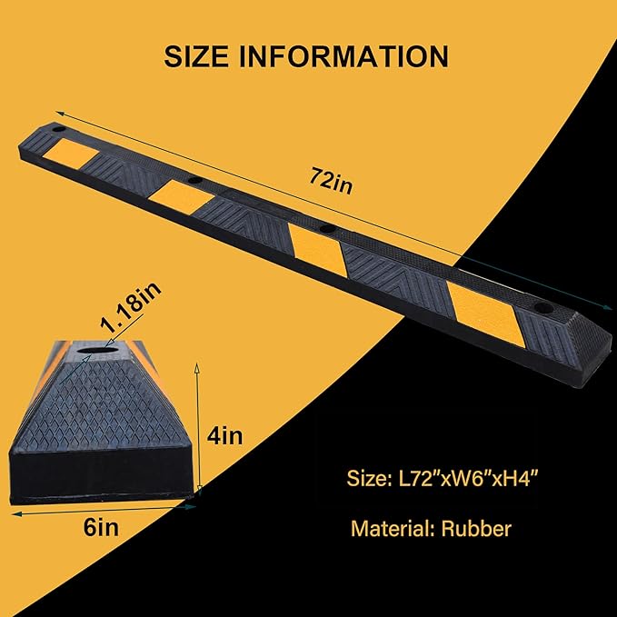 OrangeStar 72" Rubber Parking Curb, Heavy Duty Garage Floor Wheel Stopper - Image 6