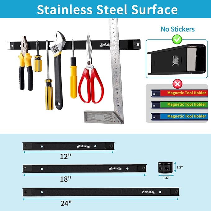 6 Pieces 12" Magnetic Tool Holder Strip, Metal Tool Organizer Rack - Image 4