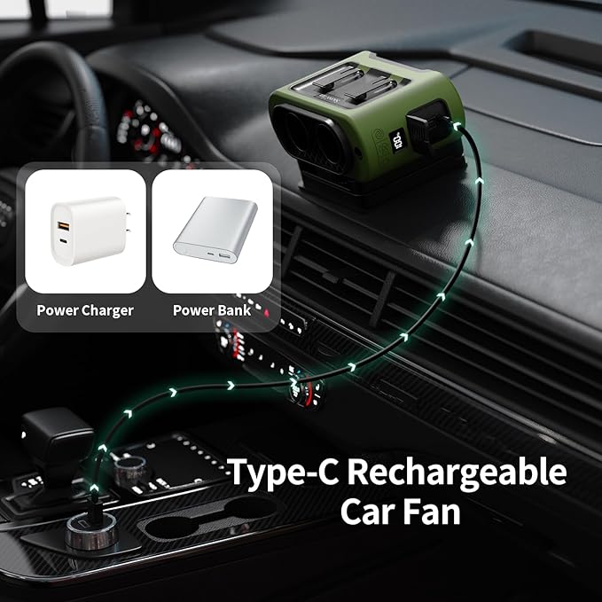 Socool Portable Car Fan - 14500mAh Rechargeable Battery Opearated - Image 7