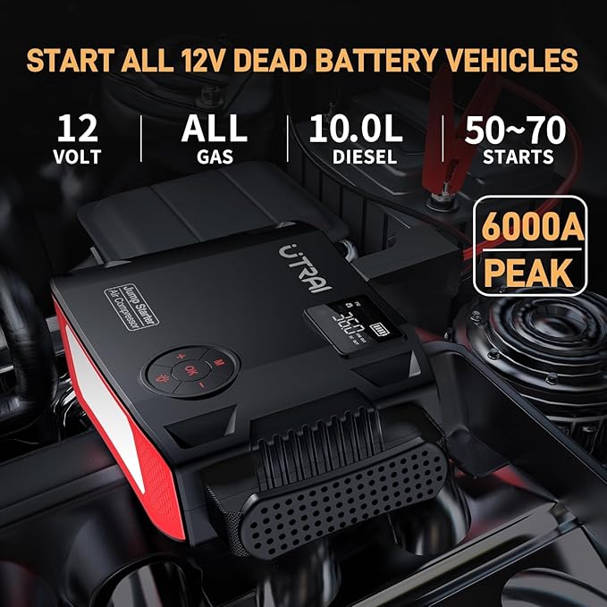 UTRAI Jump Starter with Air Compressor, 6000A 27000mAh Car Starter Jump Box - Image 2