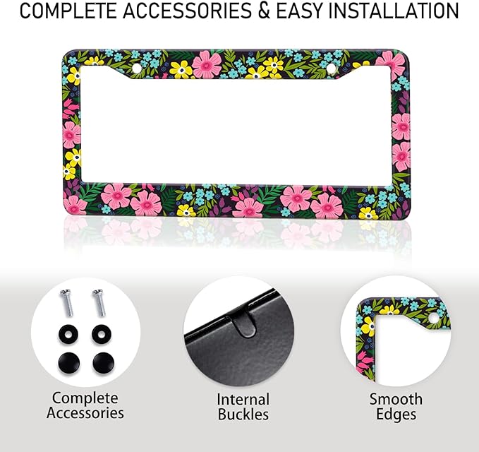 Floral License Plate Frame, Flowers License Plate Holder Covers, Metal Aluminum - Image 7