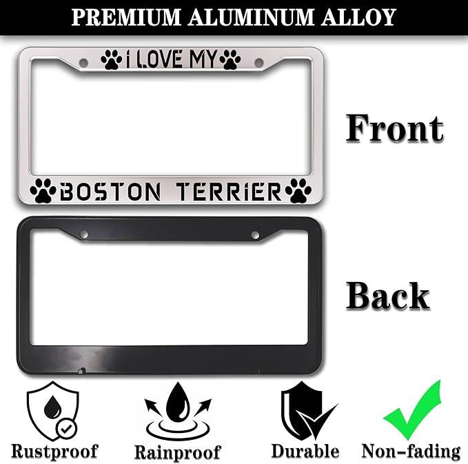 License Plate Holder Black and White License Plate Frames I Love My Boston - Image 3