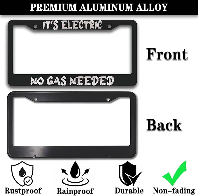 License Plate Cover Black and White License Plate Frames It’s Electric No Gas - Image 3