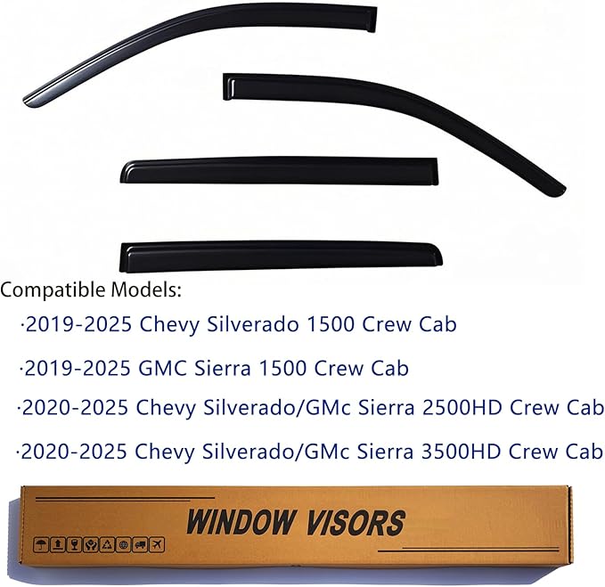 Window Visors Rain Guards fits 2019-2025 Silverado & GMC Sierra 1500, - Image 2
