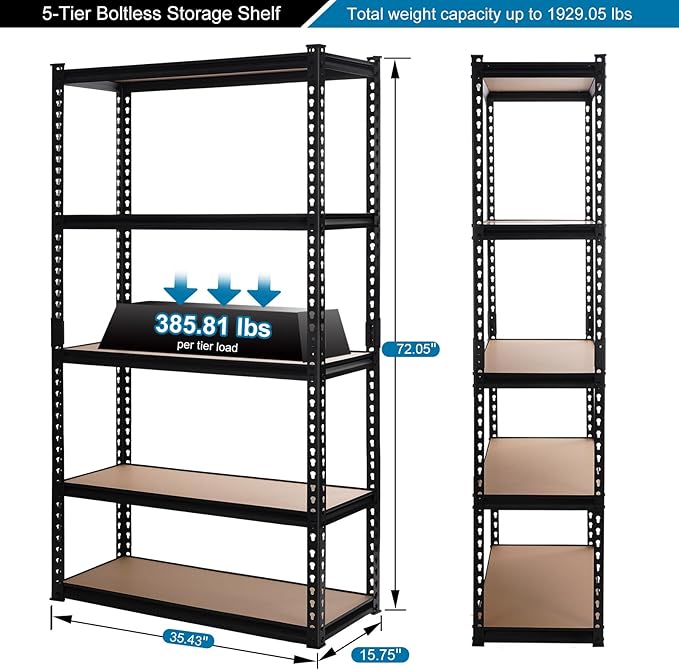 Garage Storage Shelves 35.43" W x 15.75" D x 72" H, 5 Tier Storage Rack - Image 2