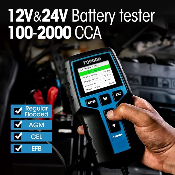 Car Battery Tester 24V 12V Load Tester, TOPDON BT200 100-2000CCA Automotive - Image 3