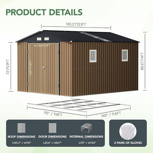 10X12X7.5 FT Outdoor Steel Storage Shed - Image 2