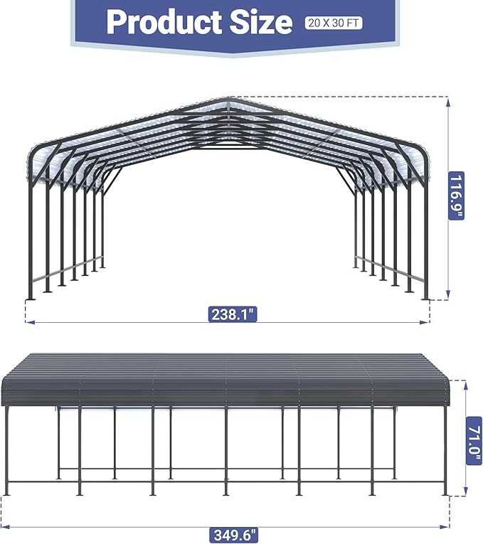 Polar Aurora 20x30 FT Metal Carport - Image 4