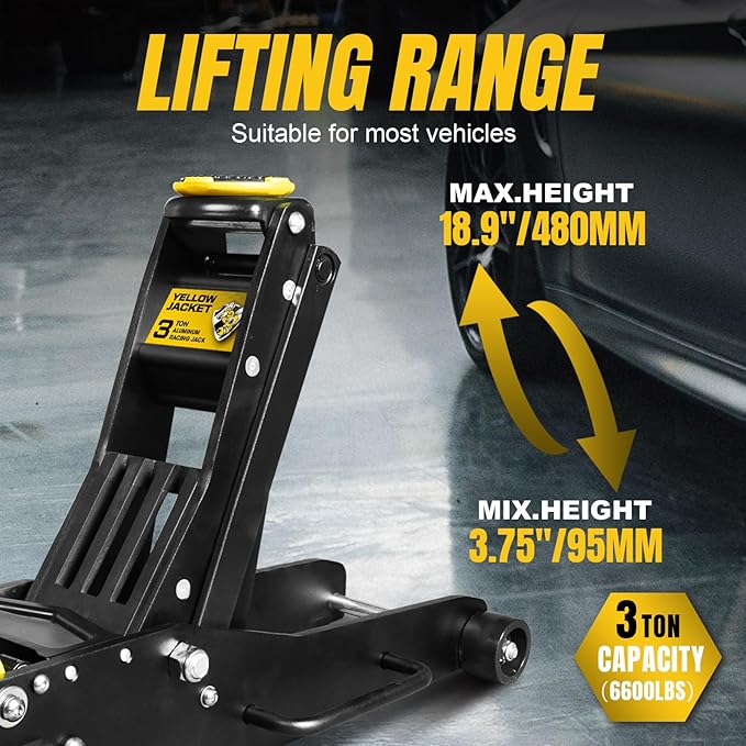 YELLOW JACKET Floor Jack 3 Ton Full Aluminum Ultra Lightweight Low Profile - Image 4