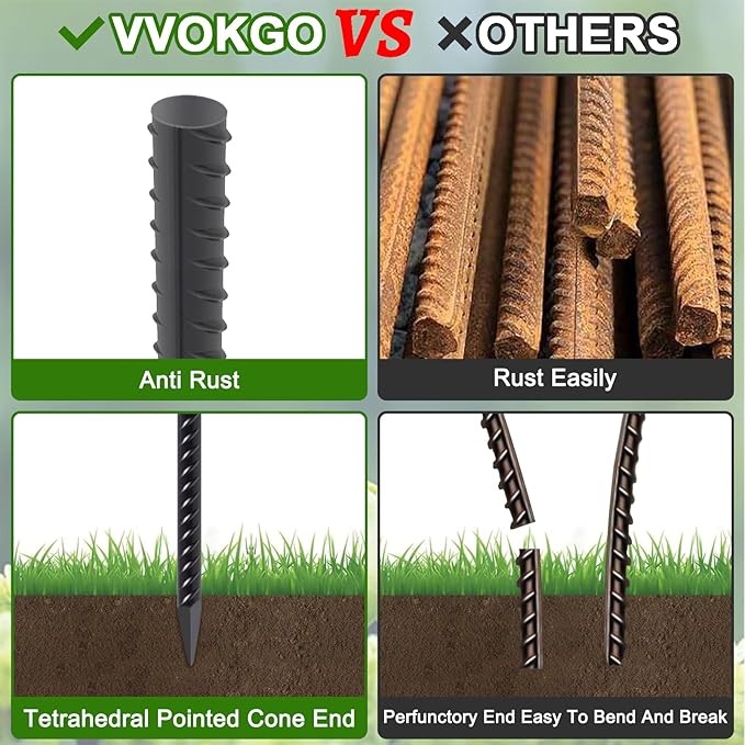 VVOKGO Rebar Stakes 15 Inches Ground Concrete Form Stakes, 3/8" Diameter - Image 5