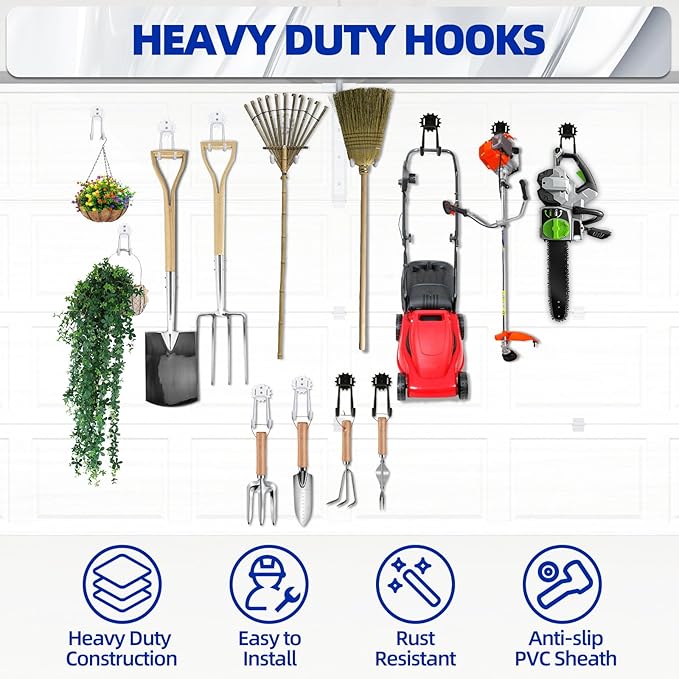 Garage Hooks Black & White 12 Pack, Heavy Duty Steel Tool Storage Utility Hook - Image 9