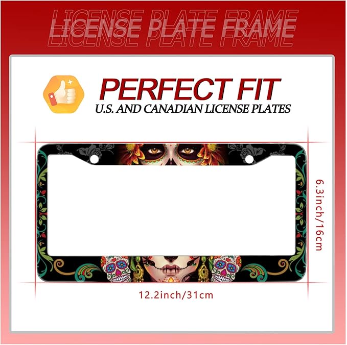 Personalise Sugar Skull Retro License Plate Frame Colorful Candy Skulls License - Image 6