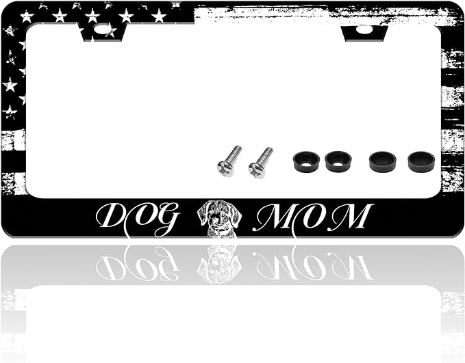 Dog Mom License Plate Frame Vintage American Flag Animal License Plate Holder by TINALUIN