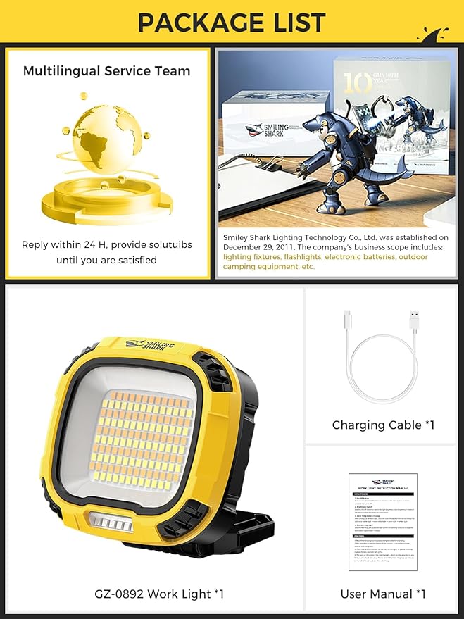 Smiling Shark Working Light, LED Work Light 4000 Lumen 18 Light Mode USB - Image 6