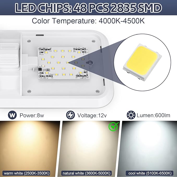 1 Pack RV Lights Interior 12V Led 8W Ceiling Double Dome Camper Light 600 Lumen - Image 4