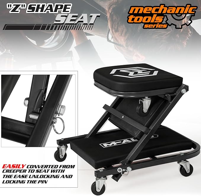 M-AUTO Foldable Z Creeper 2-in-1 Rolling Folding Car Creeper & Seat, 330LBS - Image 7