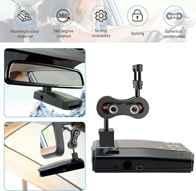 Radar Detector Mount, Aluminum Rearview Mirror Rod Radar Bracket, - Image 3