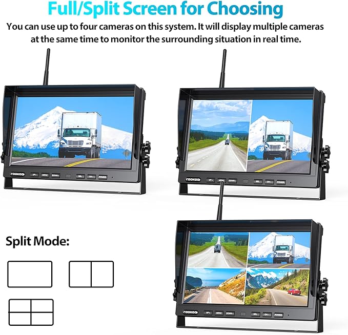Fookoo HD 10" Wireless Backup Camera System, 1080P 10-inch Quad Split Monitor - Image 6