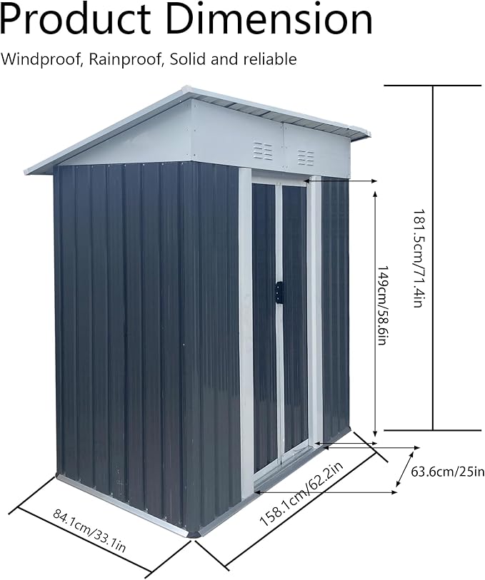 5x3 FT Outdoor Storage Shed - Image 3