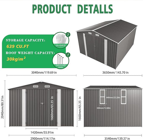 10X12 FT Outdoor Storage Shed - Image 2