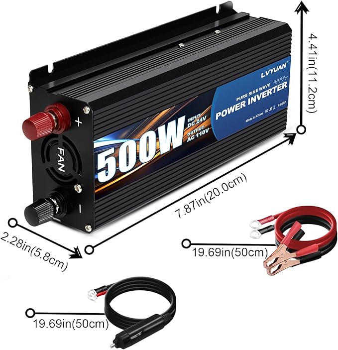 LVYUAN 500 Watt Pure Sine Wave Power Inverter 24V to 110V/120V DC to AC - Image 3