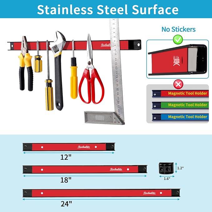 12" 18" 24" Magnetic Tool Holder Strip, Metal Tool Organizer Rack - Image 4