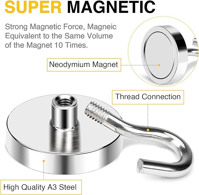 DIYMAG Magnetic Hooks, 118 LB Heavy Duty Strong Magnet - Image 2