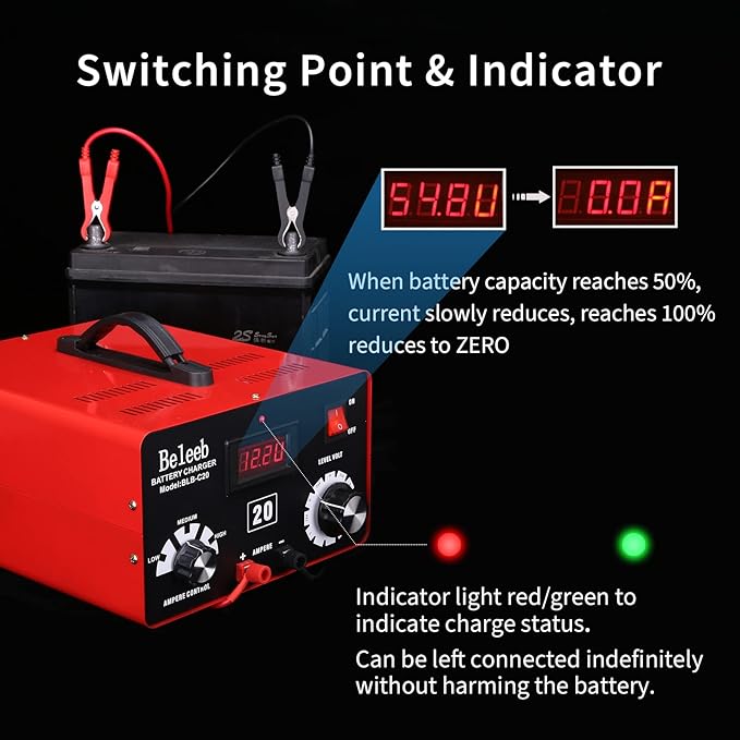 C20 Adjustable Battery Charger 12V 24V 36V 48V, 12A Pulses of High-Voltage - Image 6