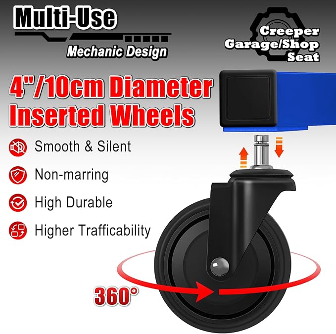 Mechanic Stool with Wheels, Hydraulic Adjustable Shop Stool on Wheels, Garage - Image 5
