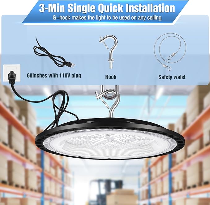 4 Pack 300W UFO Led High Bay Light Fixture, 5000K Daylight Commercial Shop Bay - Image 2