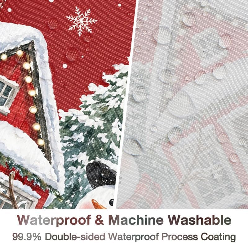Red Christmas Shower Curtain for Bathroom, 72x84 Inch Waterproof Fabric - Image 3